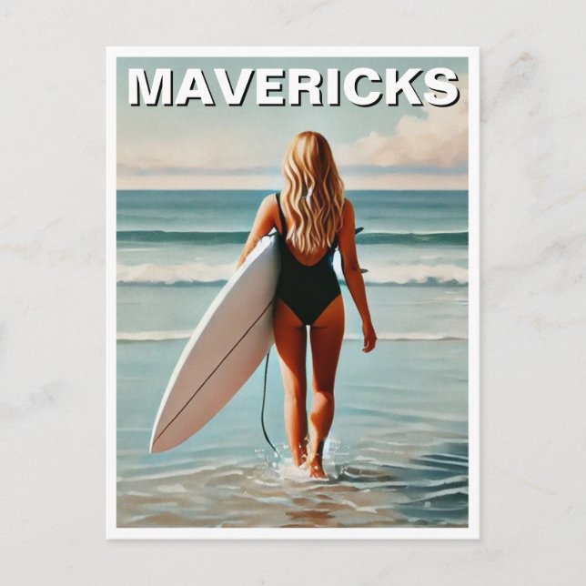 Surfning i Mavericks California Surfer Girl Wave Vykort (Framsida)