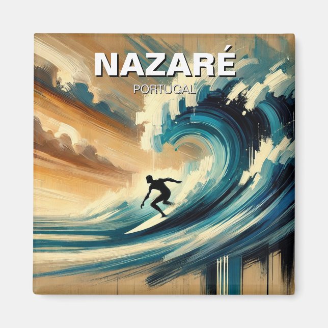 Surfning i Nazare Portugal Magnet (Framsidan)