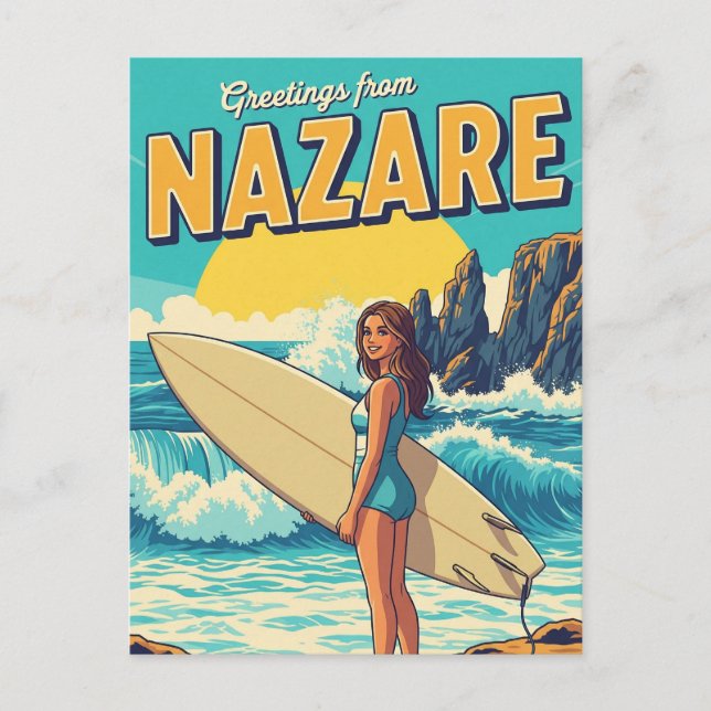 Surfning i Nazare Portugal Vykort (Framsida)