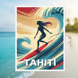 Surfning i Tahiti Surfer Girl Wave Vykort