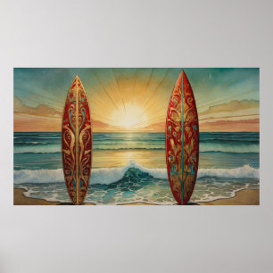 Surfning Ocean Vinkar sommarsolnedgång Poster
