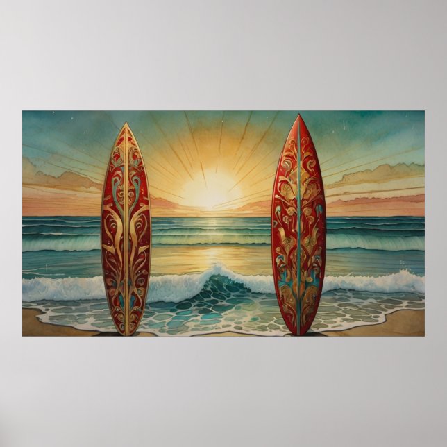 Surfning Ocean Vinkar sommarsolnedgång Poster (Framsidan)