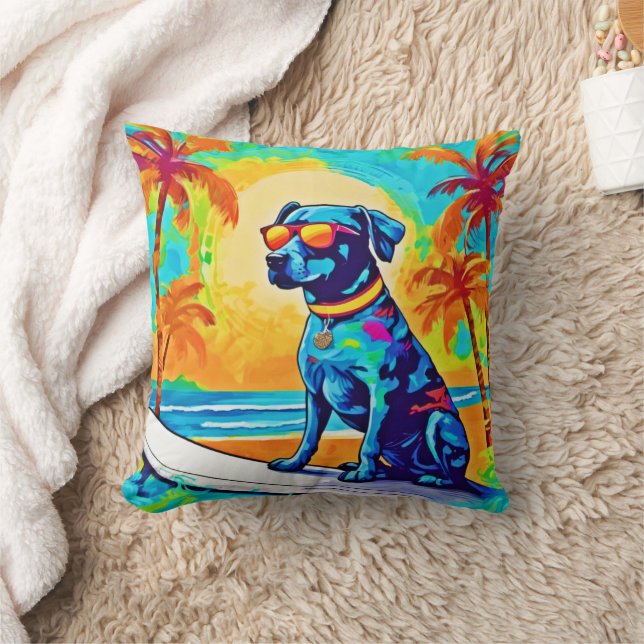 Surfning Pooch: Beach Sunglass Kudde (Filt)