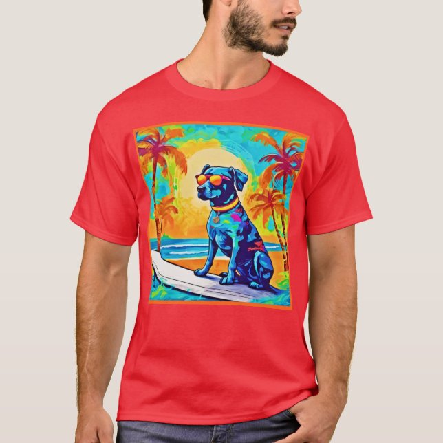 Surfning Pooch: Beach Sunglass T Shirt (Framsida)