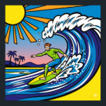 Surfning Pop Art Poster<br><div class="desc">En högkvalitativ bild av en surfscen i en popkonst stil,  med en surfare med feta konturer och plan,  ljusa färger rista en stiliserad våg.</div>