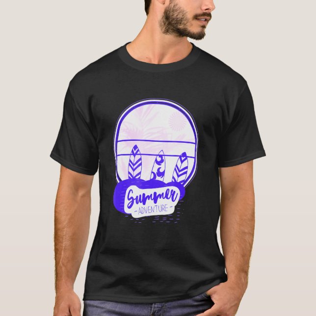 Surfning sommar Äventyr Surfboard Bi Färg T Shirt (Framsida)