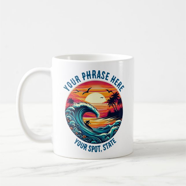Surfning vid Sunset Retro Stil Kaffemugg (Vänster)