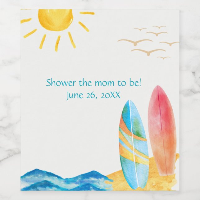 Surfor på Sand Vinflaska Etikett (Singel etikett)