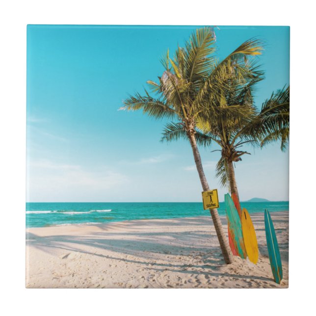Surfor på stranden dekorativ kudde kakelplatta (Framsidan)
