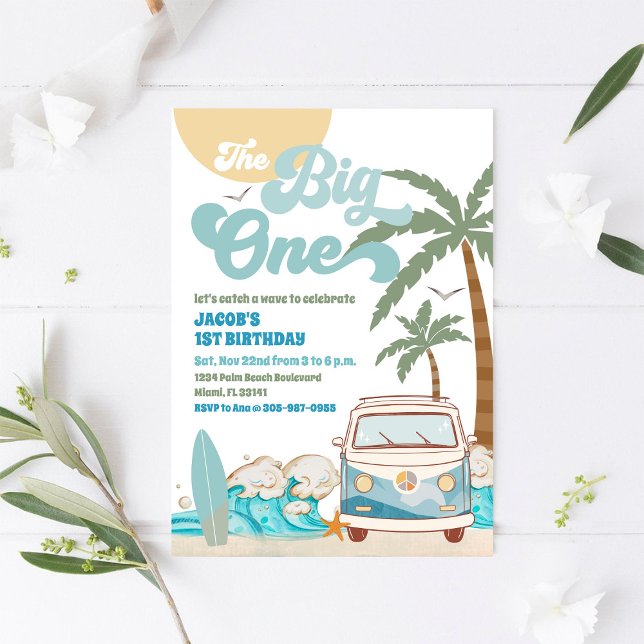 Surfs Up 1-års födelsedagsinbjudan Inbjudningar (Skapare uppladdad)