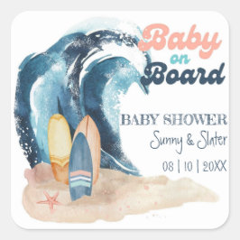 Surf's Up | Baby Ombord Beach Baby Shower Fyrkantigt Klistermärke