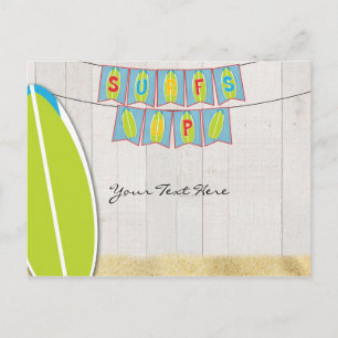 Surfs Up-banner & -bräda Vit Trä Strandfest Inbjudan Vykort