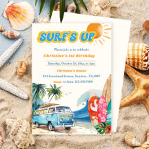 Surfs up Beach 1:a födelsedagsinbjudan