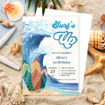 Surfs up Beach 1:a födelsedagsinbjudan