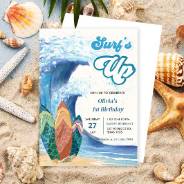 Surfs up Beach 1:a födelsedagsinbjudan Inbjudningar