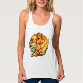 Surf's Up Bikini Pin-Up | Retro Surf Shop Grafik Linne Med Racerback