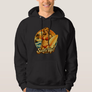 Surf's Up Bikini Pin-Up Retro Surfbutik Grafik Hoodie