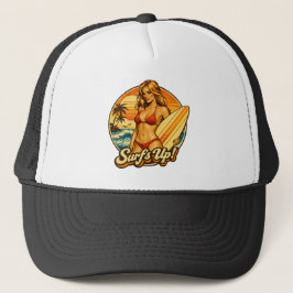 Surf's Up Bikini Pin-Up | Retro Surfbutik Grafik Keps