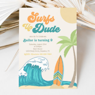 Surfs up Birthday-inbjudan Surfing-inbjudan Inbjudningar