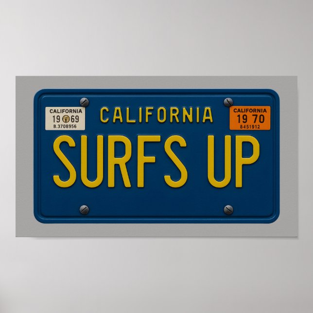 Surfs Up - Retro 1969 California License Plate Art Poster (Framsidan)