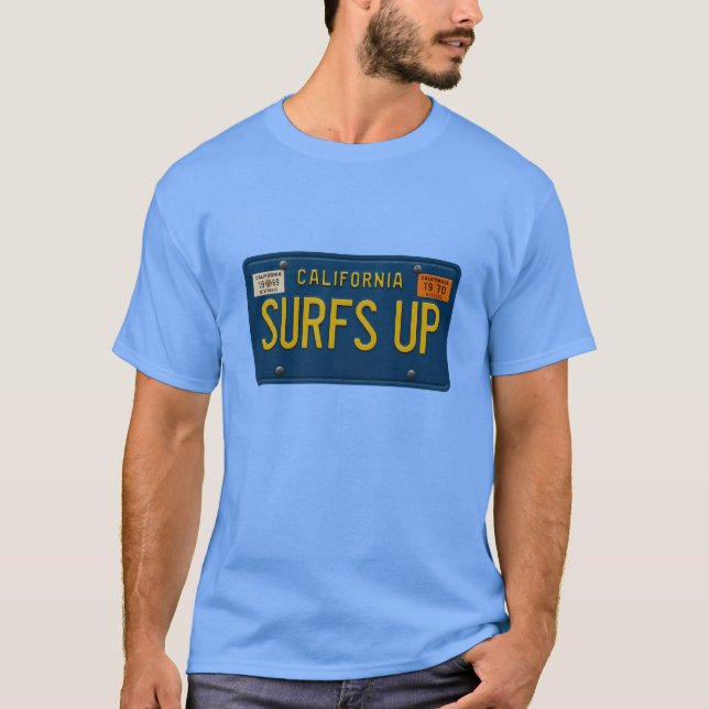 Surfs Up Retro 1969 California License Plate Surf T Shirt (Framsida)
