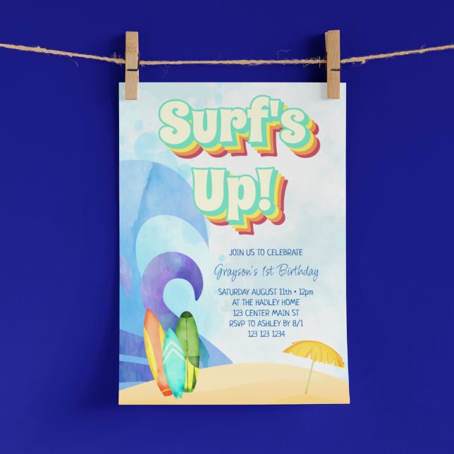 Surf's Up Retro Strand Första Födelsedag Inbjudningar (Skapare uppladdad)