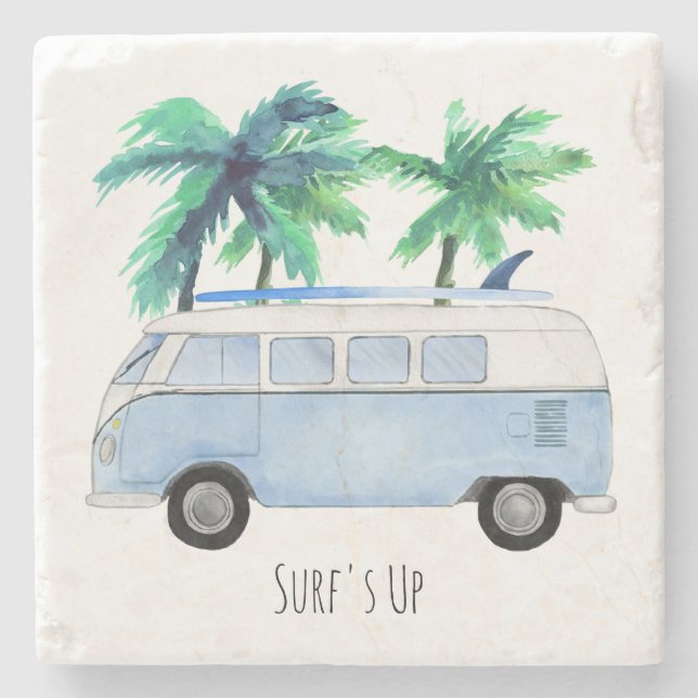 Surf's Up Retro Vintage Surfbrädor Stenunderlägg (Framsidan)