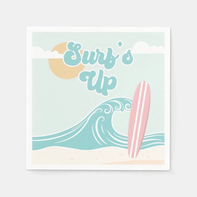 Surfs Up Rosa Strand Födelsedag Pappers Tallrikar Pappersservett (Framsidan)