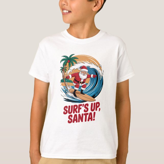 Surf's up Santa Christmas T Shirt (Framsida)