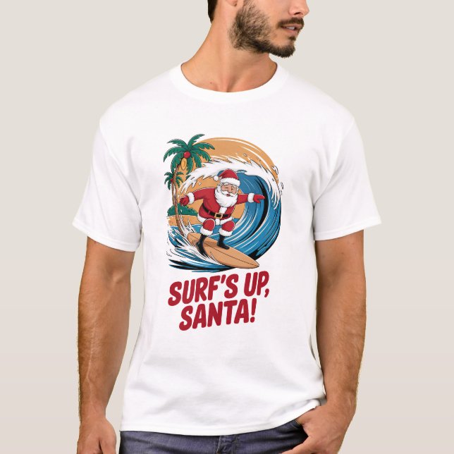 Surf's up Santa Christmas T Shirt (Framsida)