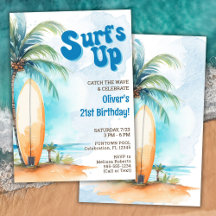 Surf's Up Sommar Strand Födelsedagsfest Inbjudan