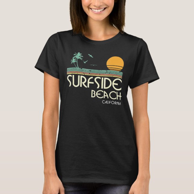 Surfside Beach California Retro Vintage T Shirt (Framsida)