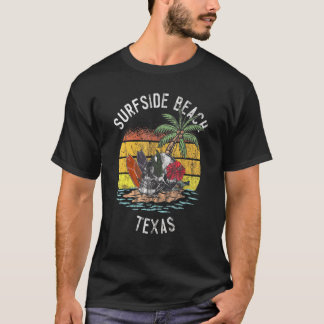 Surfside Beach Texas Handflatan Skull Surfa Sunset T Shirt