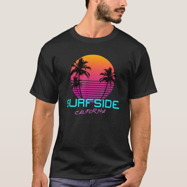 Surfside California Retro 80s T Shirt (Framsida)