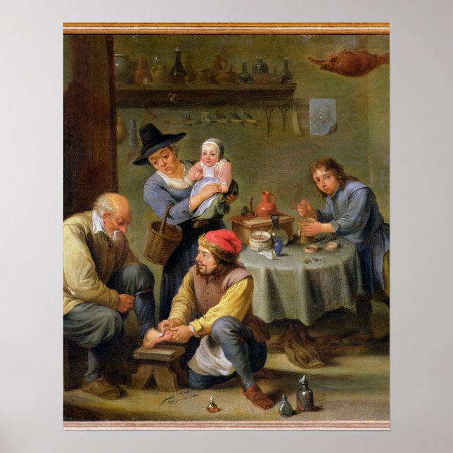 Surgeon som drar en gammal mans fot poster (Framsidan)