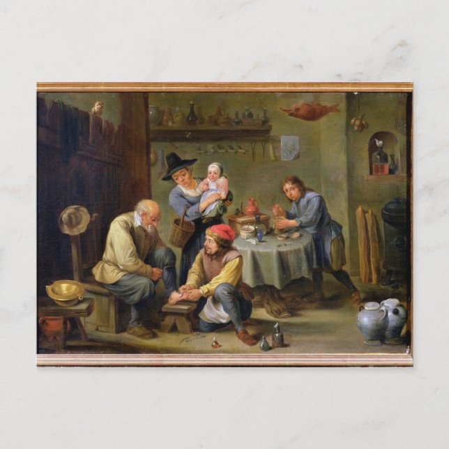 Surgeon som drar en gammal mans fot vykort (Framsida)