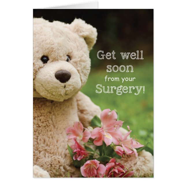 Surgery Recovery, Nalle & Flowers Gell Hälsningskort (Framsidan)