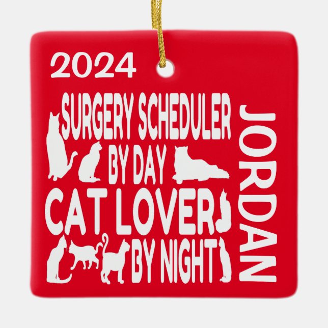 Surgery Scheduler Kärlek Cats ANPASSNINGSBAR Julgransprydnad Keramik (Framsida)