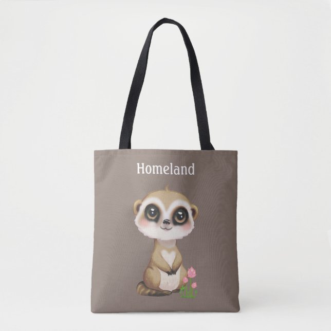 Surikat och blommor på beige personlig tygkasse (Framsida)