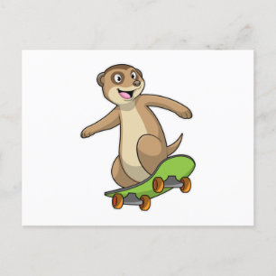 Surikat som Skater med Skateboard Vykort