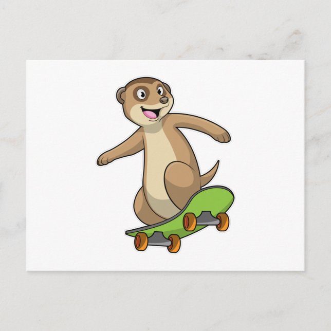 Surikat som Skater med Skateboard Vykort (Framsida)