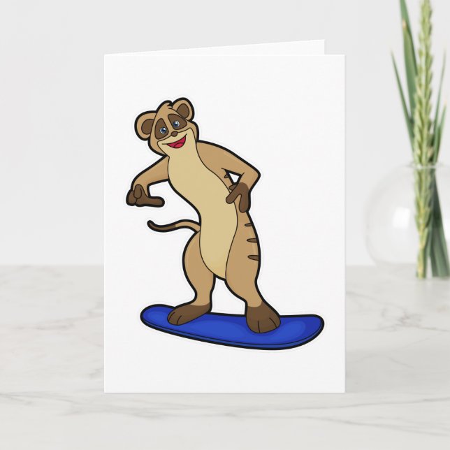 Surikat som snowboardåkare med snowboard kort (Framsida)