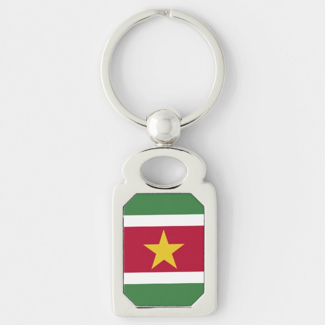 Surinam flagga rektangulärt silverfärgad nyckelring (Framsidan)