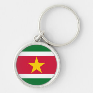 Surinam Flagga Rund Silverfärgad Nyckelring