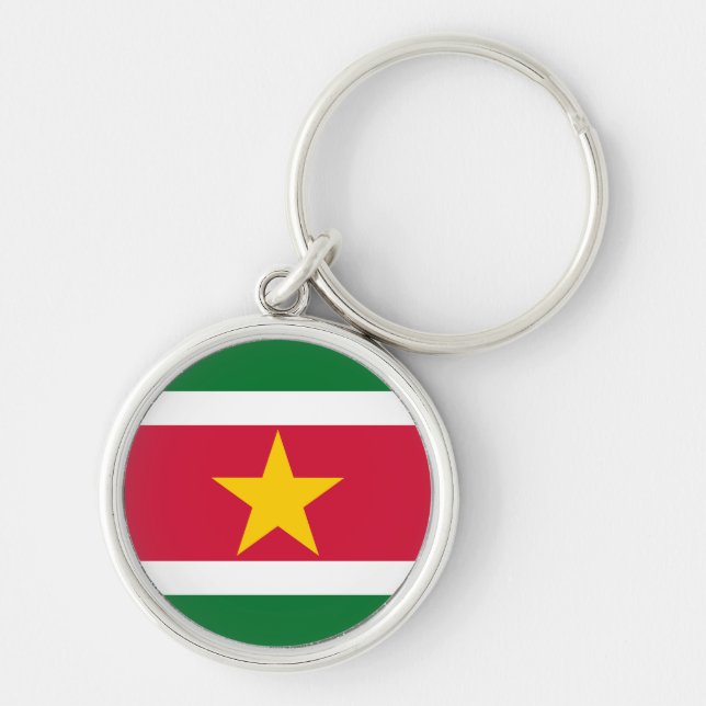 Surinam Flagga Rund Silverfärgad Nyckelring (Framsidan)