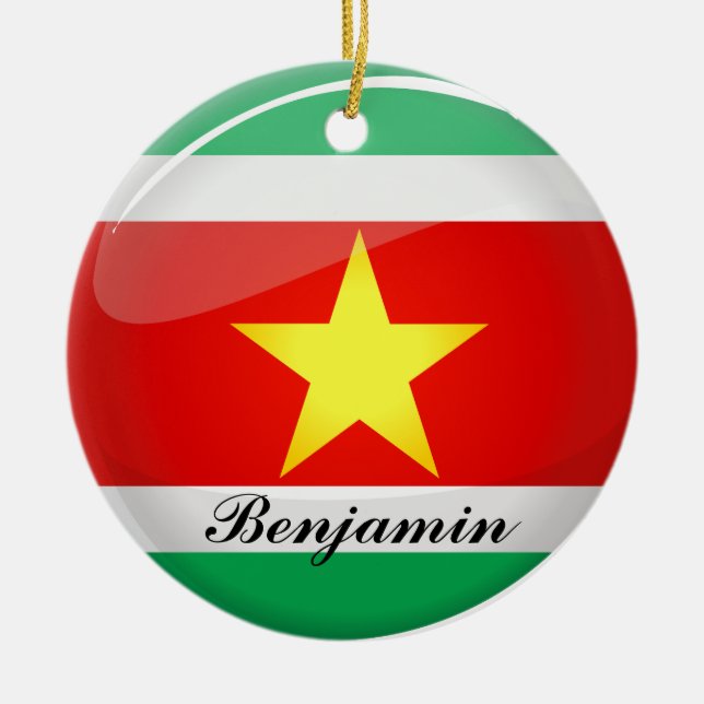 Surinam Glossy Round-Flagga Julgransprydnad Keramik (Framsidan)