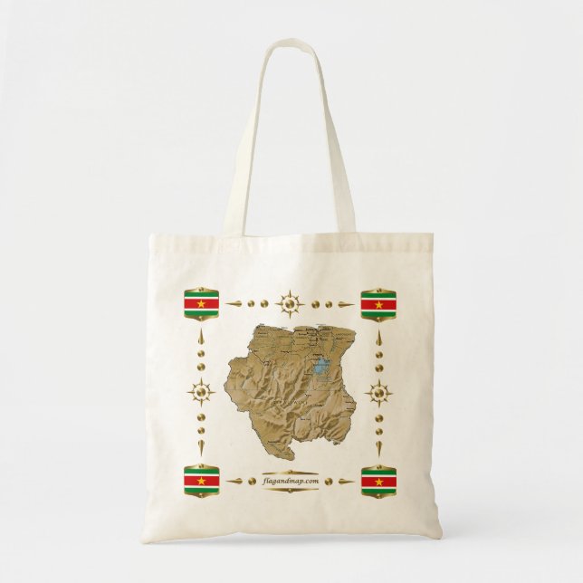 Surinam Karta + Flaggor Bag Tygkasse (Framsidan)