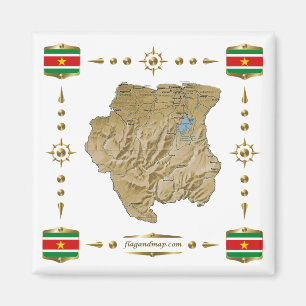 Surinam Karta + Flaggor Magnet