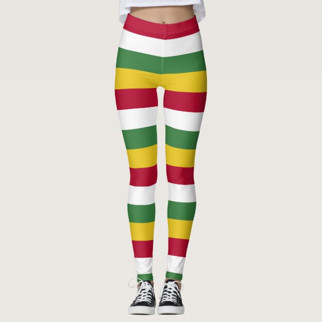 Surinam National Flagga Färg Vågrät Stripe Leggings (Framsida)
