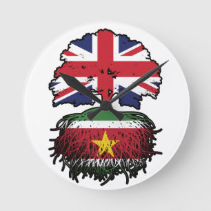 Surinam Surinamese British British Träd Roots Flag Rund Klocka